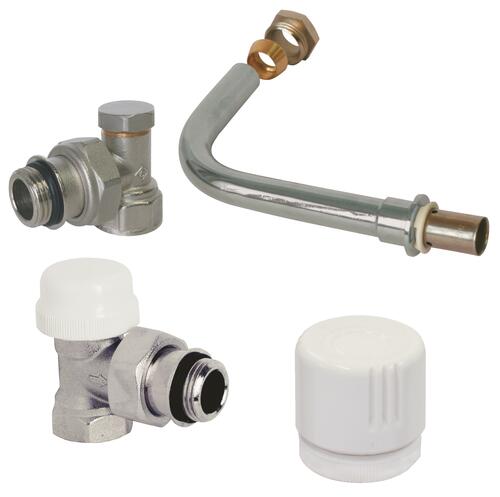 Kit complet de raccordement arrière pour radiateur PER Ø16 à sertir avec robinet thermostatisable - Somatherm